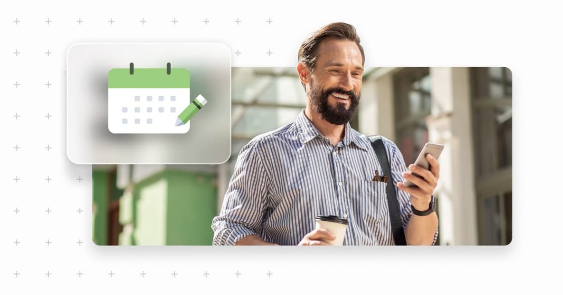 Delighted business person using their appointment scheduling calendar.