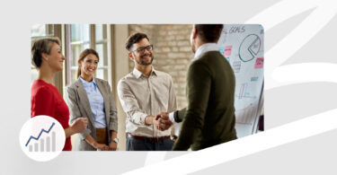 This image shows a business owner investing in local reputation management with networking and marketing strategies.