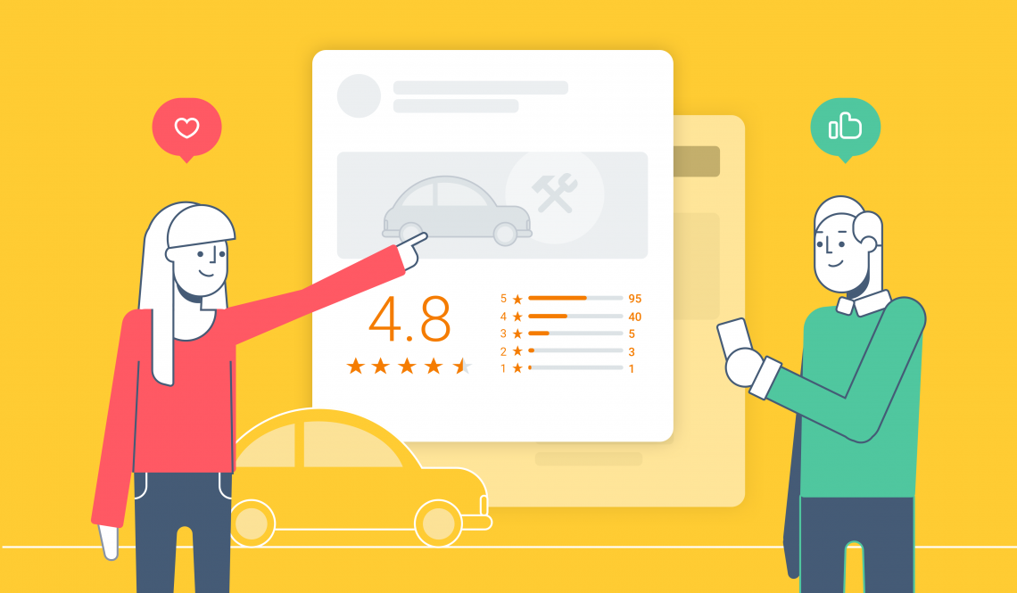 A woman and man using automotive reputation management to make a decision.