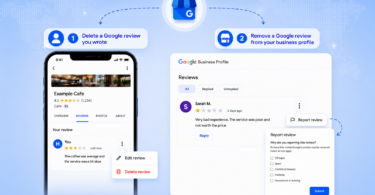 Step-by-step process on how to delete a Google review you wrote, and how brands can report or remove fake, negative reviews for desktop, iPhone & Android.