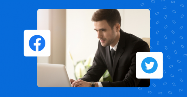 Business professional at their laptop taking advantage of social media benefits.