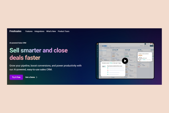 Image shows the landing page of FreshSales CRM