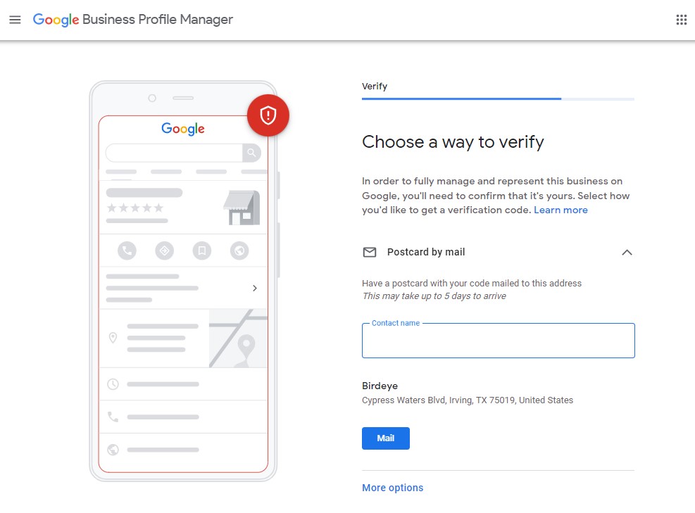 add contact name to verify business