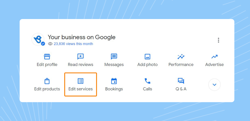 Edit service option on Google Business Profile dashboard