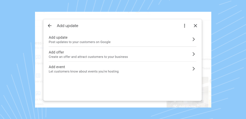 Update options available on Google Business Profile 