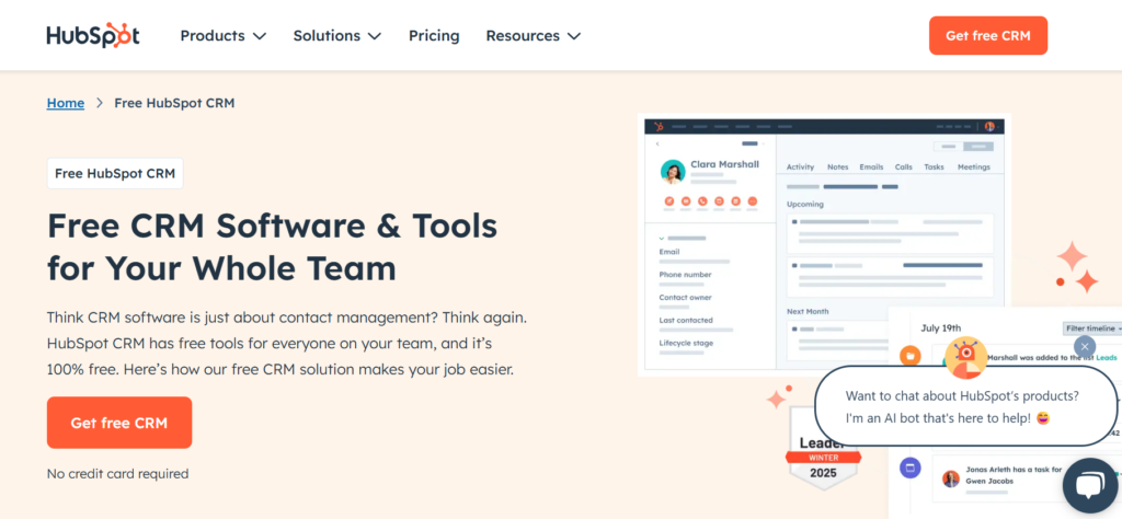 Get a free plan and great features with HubSpot CRM