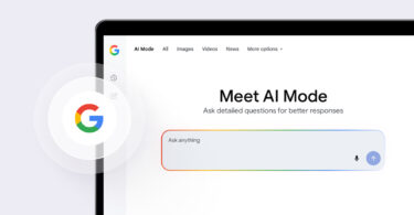 Google AI Mode interface on a computer screen next to a Google logo.