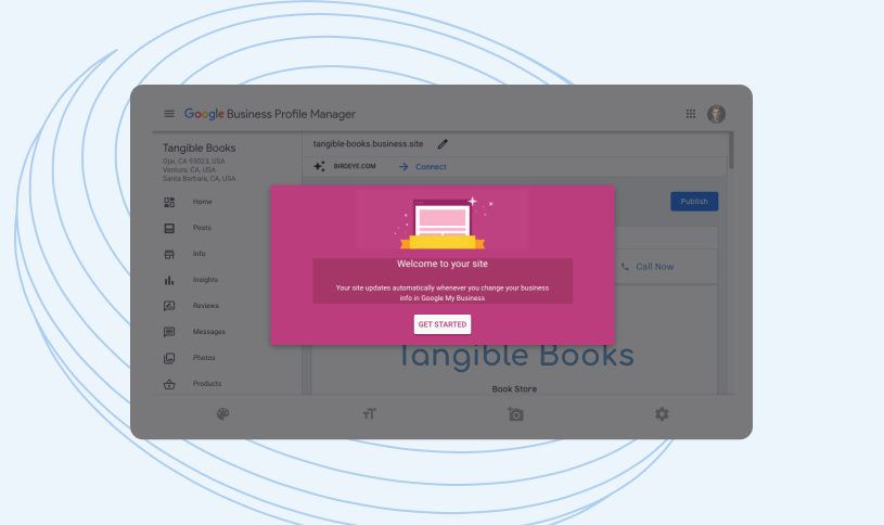Google My Business website get started screen