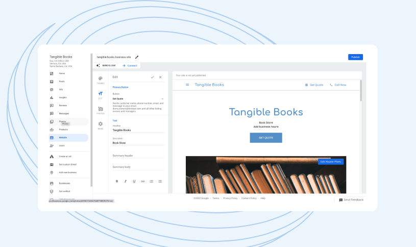 Google My Business text editor screen