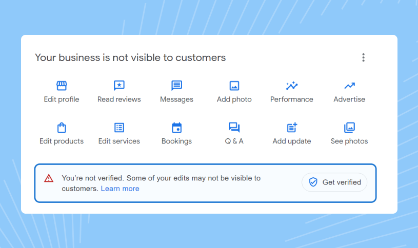 Verification notice on Google Business Profile dashboard