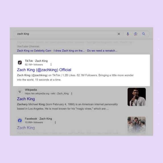 Google indexing TikTok videos example