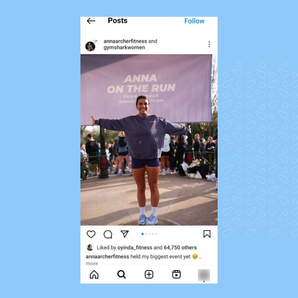 Image shows how Gymshark uses the collaborator feature to showcase influencers