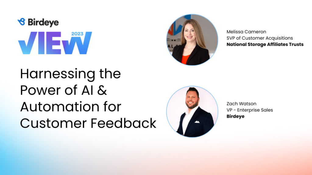 Image shows the speakers of the Birdeye View webinar discussing the power of AI and automation for customer feedback