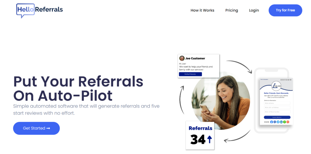 A screenshot of the Hello Referrals website.