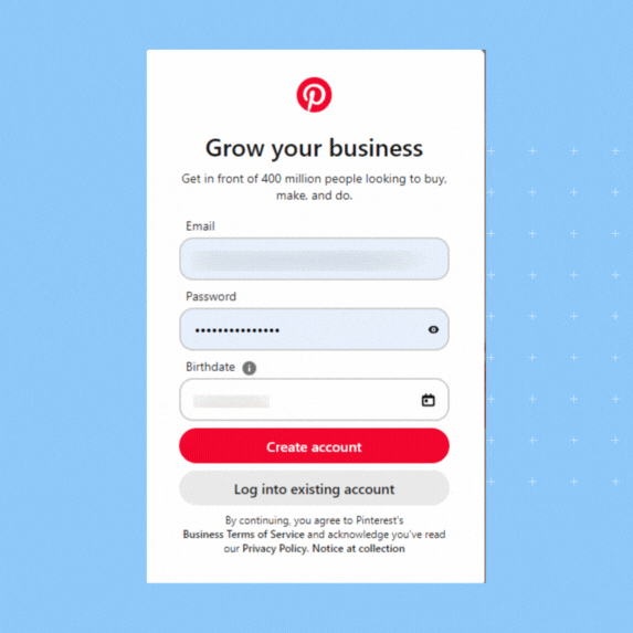 This GIF shows the process of how to create a Pinterest business account 