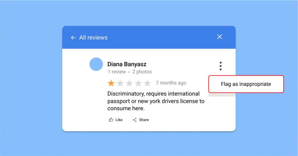Example of a fake Google review