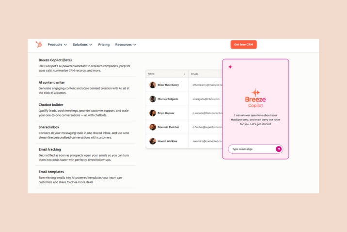 Image shows the landing page of Hubspot CRM 