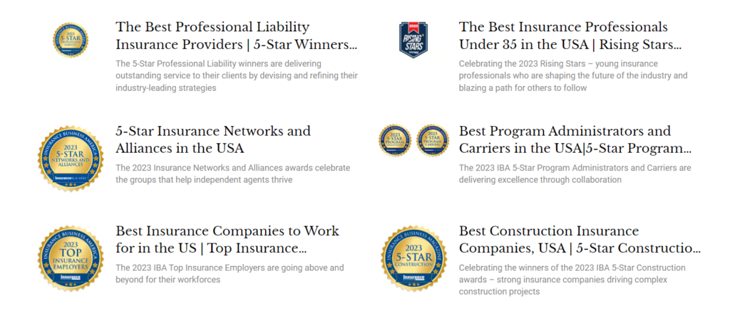 A screenshot of the Insurance Business America insurance review site.