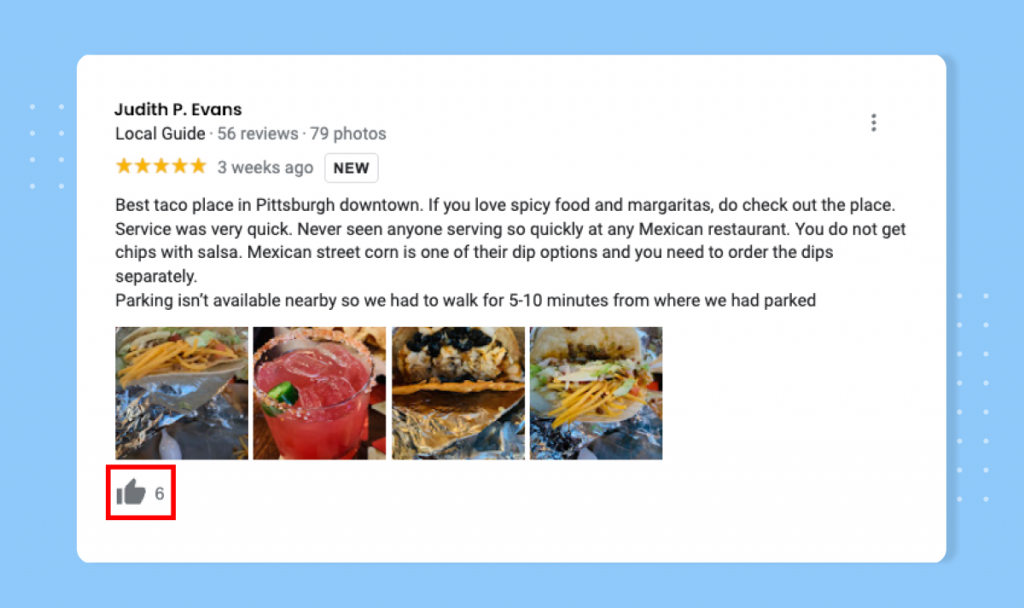 A positive review example being used as social proof.