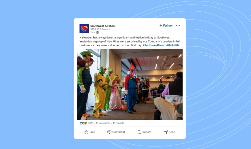 A social media post from Southwest Airlines displaying a more personal touch.