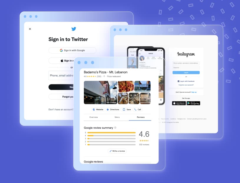 A collage of various social media and review sites where an online reputation manager is mostly like working.