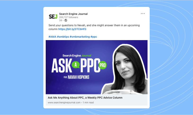 Social media post example of Ask Me Anything session.