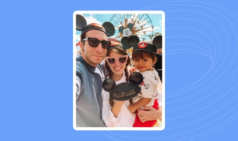Picture of a family wearing Mickey Mouse ears