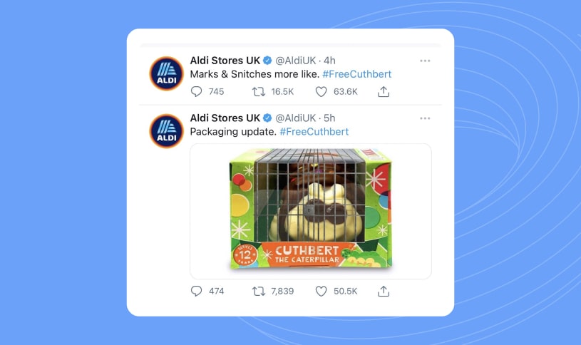 Screenshot of Aldi's #freecuthbert campaign