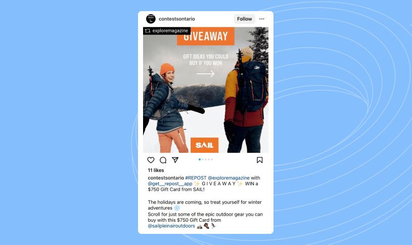 Social media post example of a social media contest.