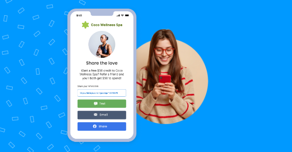 Person sending a referral via a mobile device from their favorite spa.