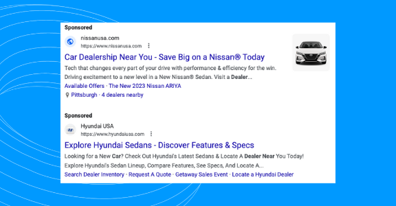 Search engine results example of PPC advertising.