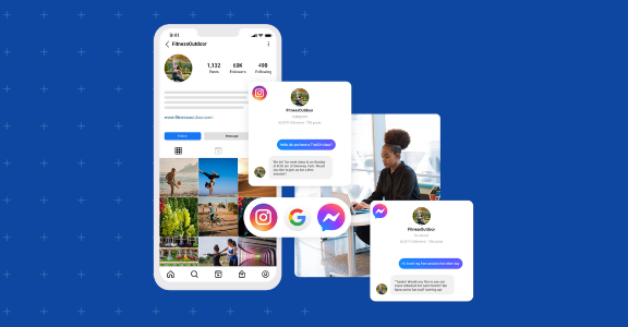 Collage of different social media platforms on different devices.
