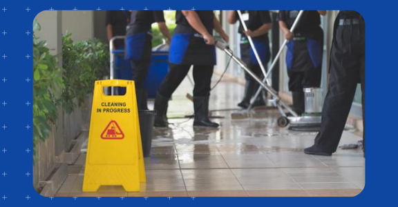 Cleaning service personnel hard at work.