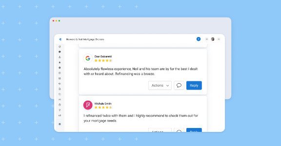 Interface of Birdeye's software researching the customer experience through social posts and customer reviews.