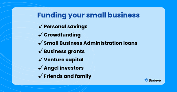 List of the best ways to fund a small business.