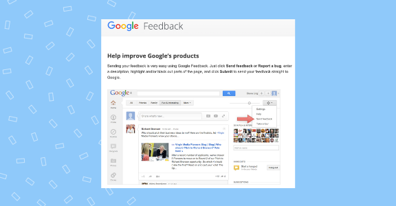 Google customer feedback page.