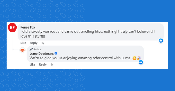 Example of a positive organic customer review and the response from the business.