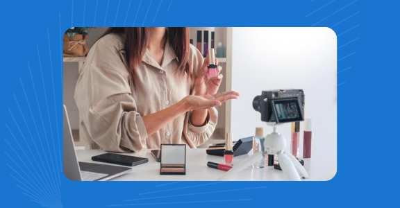 Influencer creating a product video using a camera.