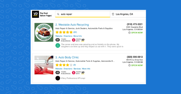 Example of a business listing on Yellow Pages website.