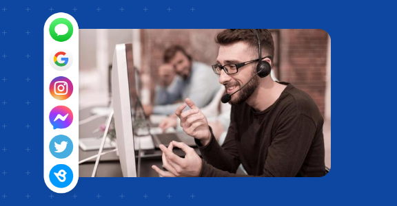 Customer service rep on the phone and computer assisting a customer with their question.