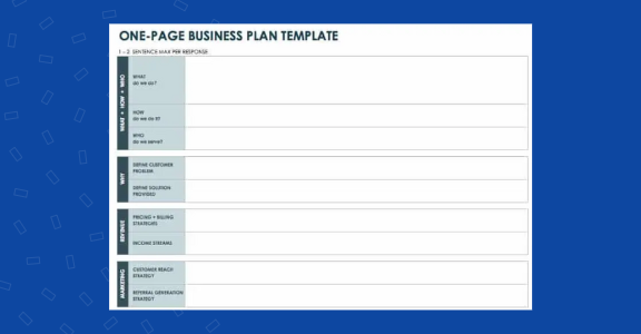 One-pager business plan example.