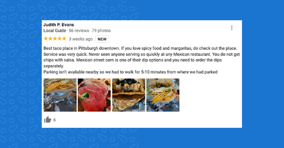 Example of a positive customer review.