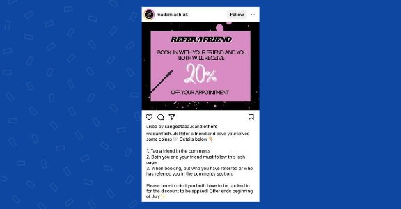 Social media example of promoting a referral program.