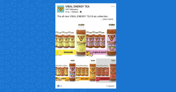 Social media post example of a local business promoting their beverage product.