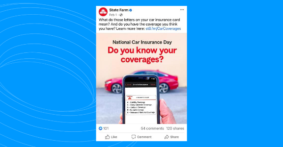 Example of a social media post from an insurance company helping them to attract new customers.