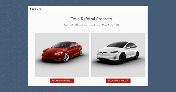 Tesla referral program landing page on their website.