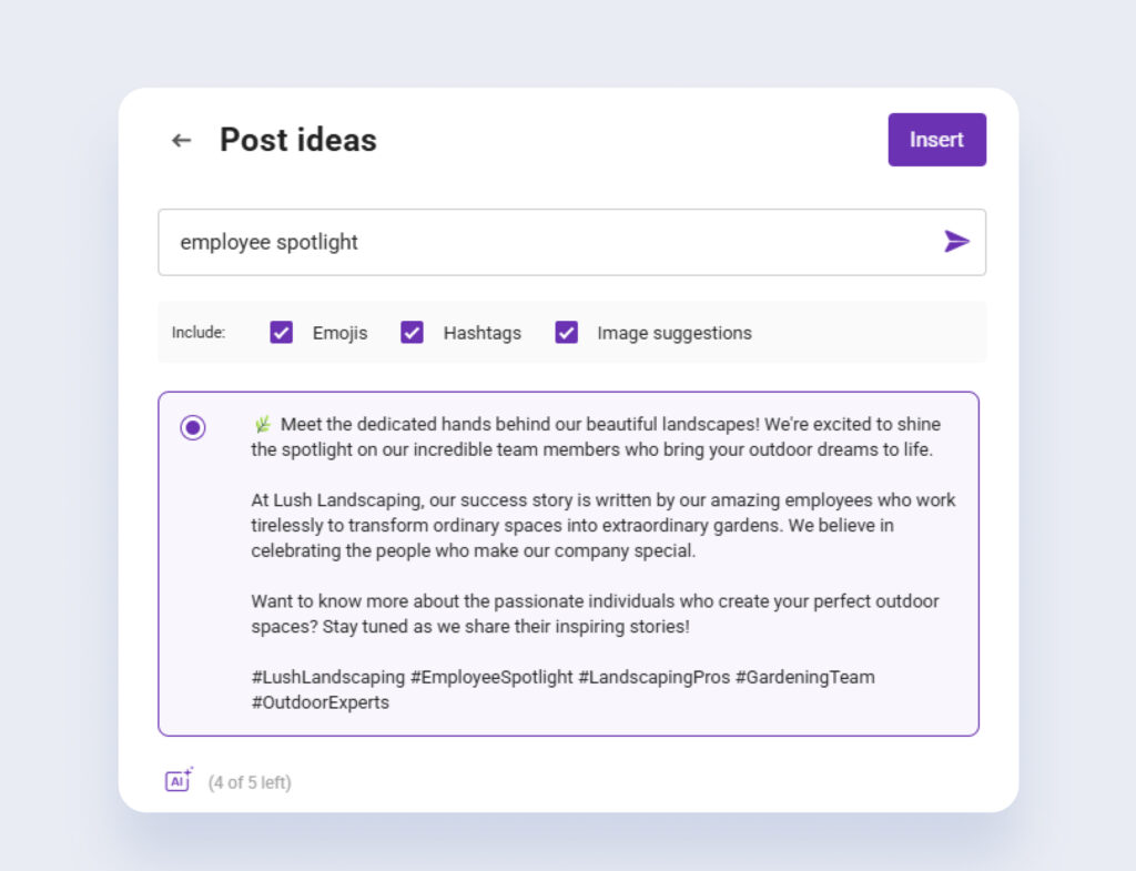 Image shows how to use Birdeye to generate AI Facebook post