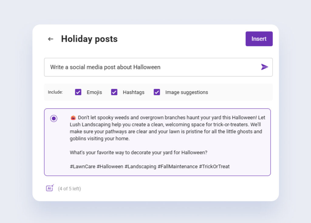 Image shows how to use Birdeye to generate AI Facebook post