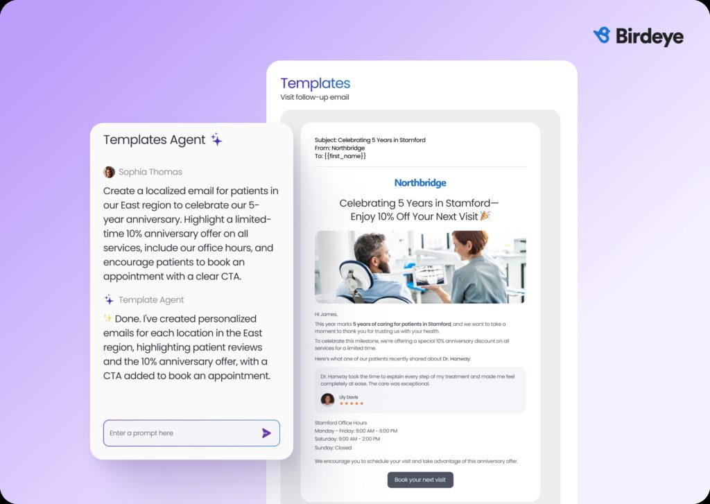 Birdeye Templates Agent interface.