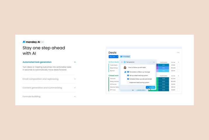 Image shows the landing page of Monday CRM